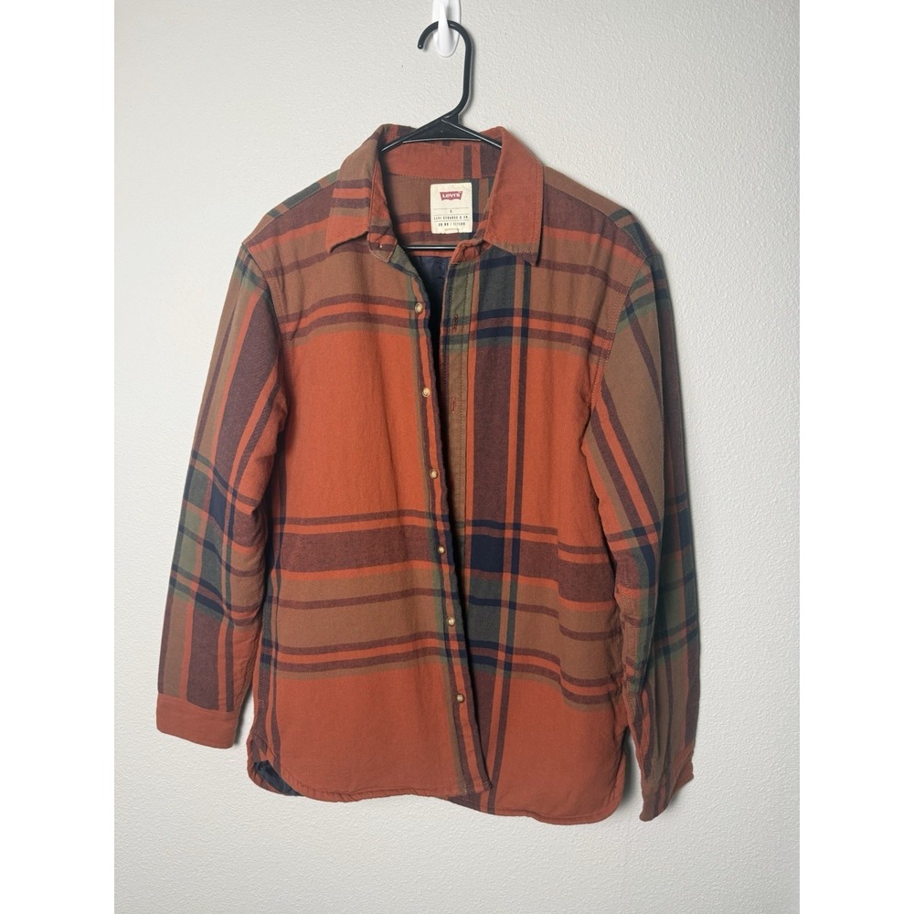 Levi's Men's S Plaid Flannel Shirt Jacket Lined Rust Orange Brown